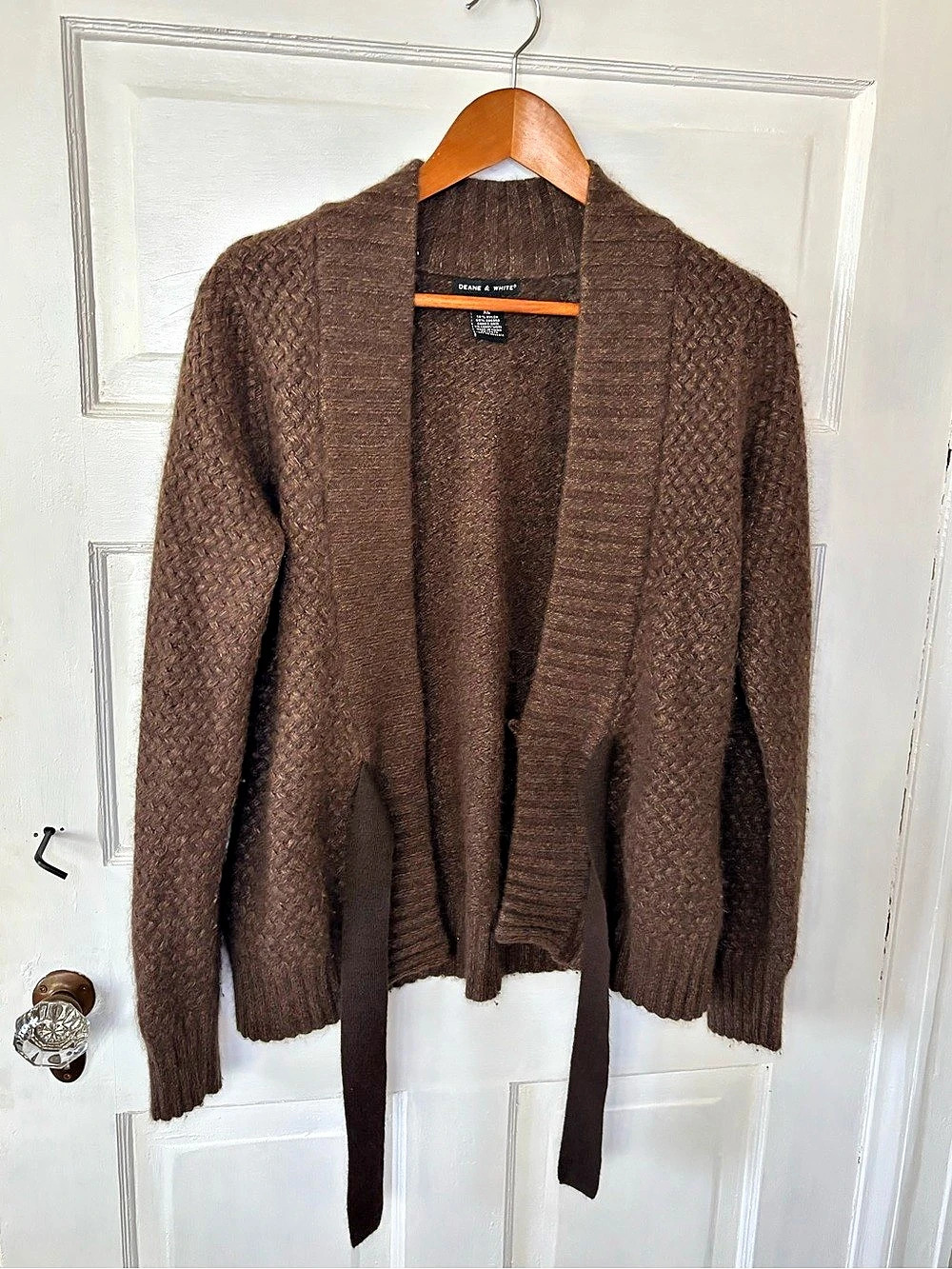 Dean & White Brown Angora and Wool Blend Tie Front Cardigan Sweater